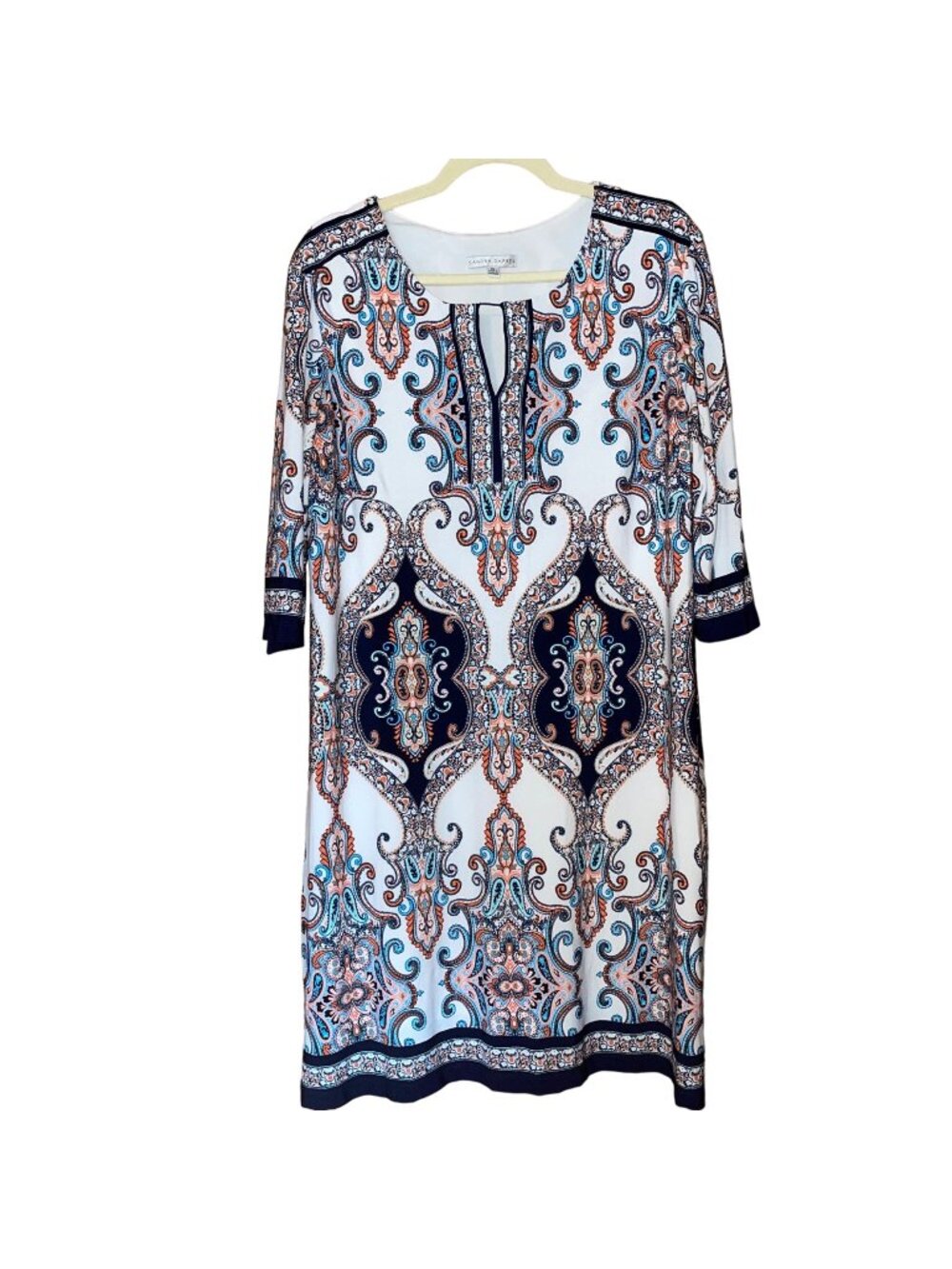 Sandra Darren Womens Paisley Print Dress Round Neck 3/4 Sleeve Size L